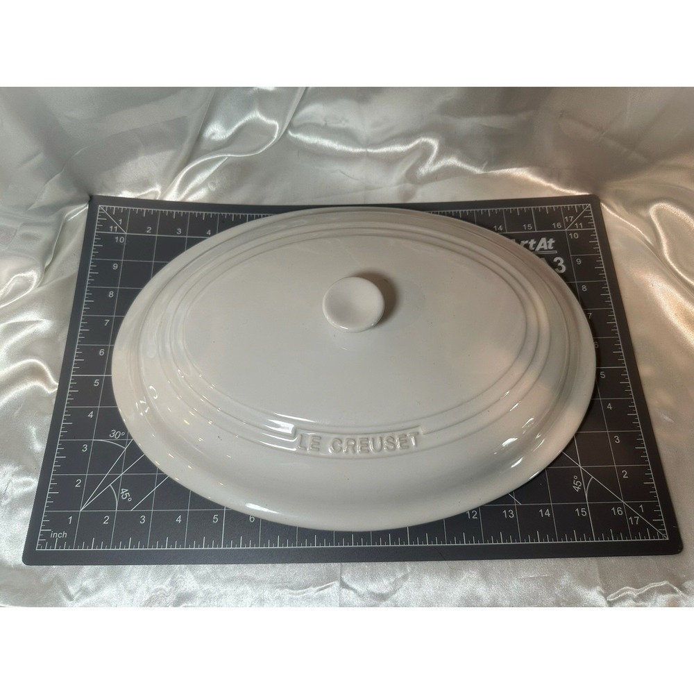 Le Creuset Oval Baking Dish LID ONLY Stoneware White 14.75" x  10.75"